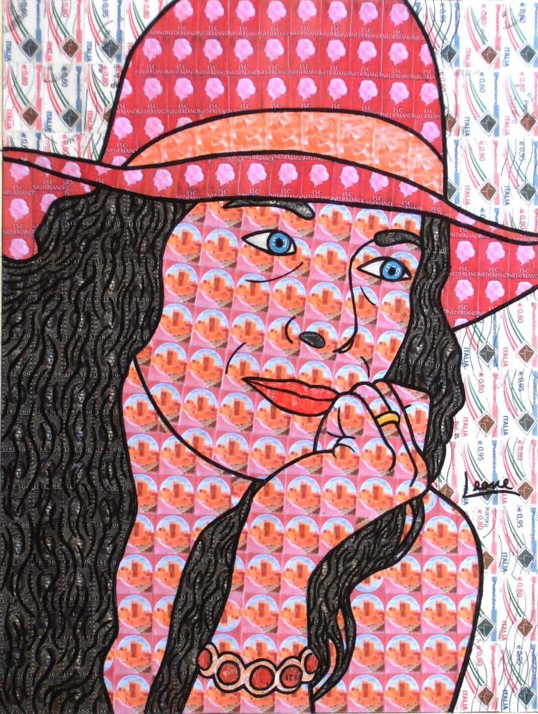 Creare arte con i francobolli 7 2017 LA DAMA COL CAPPELLO