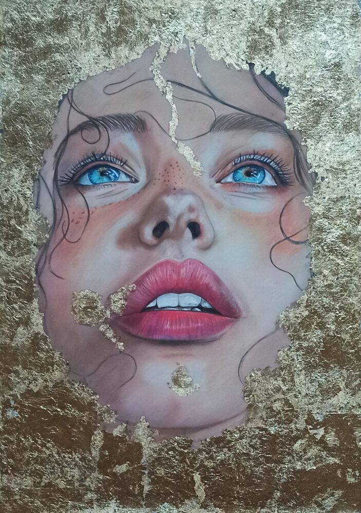 Marzo 2025 | Eleonora Sgura 5 369 GOLD pastello e foglia oro su cartone 50x70 anno 2025