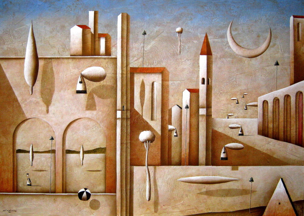 L'arte metafisica: un viaggio nel mistero e nell'introspezione 3 carlo mirabasso consapevolezza metafisica oil on board cm 50x70 1