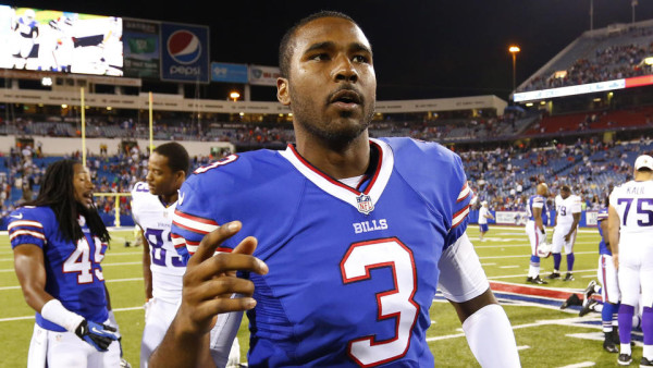 Buffalo Bills EJ Manuel (3) leaves the field after an NFL preseason football game against the Minnesota Vikings Friday, Aug. 16, 2013, in Orchard Park, N.Y. (AP Photo/Bill Wippert)