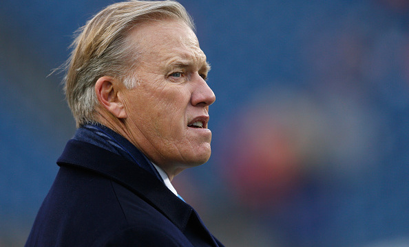 FOXBORO, MA - NOVEMBER 02: John Elway General Manager and Executive Vice President of Football Operations of the Denver Broncos looks on before a game against the New England Patriots at Gillette Stadium on November 2, 2014 in Foxboro, Massachusetts. (Photo by Jim Rogash/Getty Images)