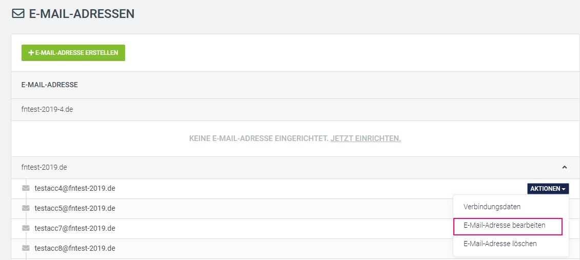 Email Aktionen bearbeiten