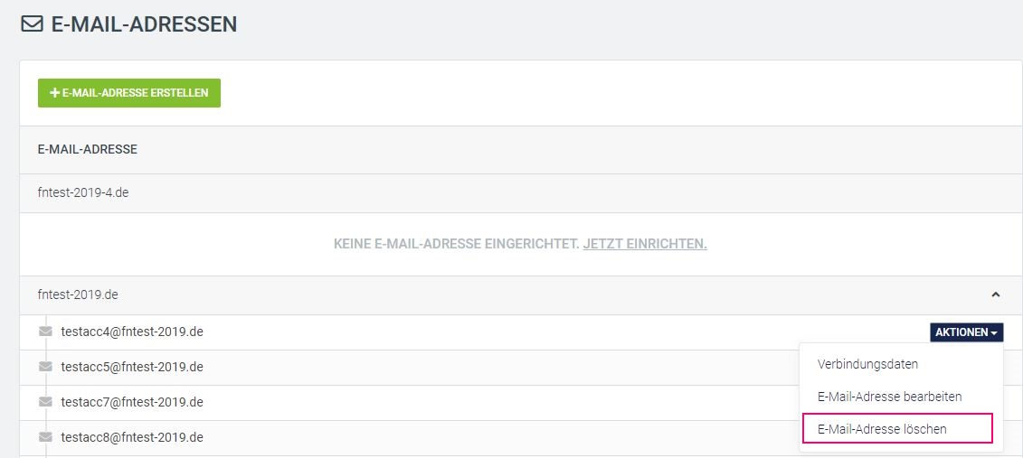 Email Aktionen löschen