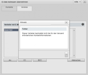 Schritt 4 Kontakte Verteiler Fehler