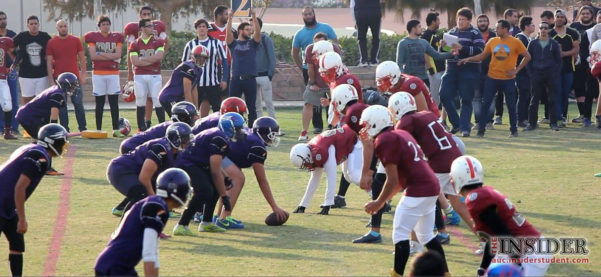 صورة من مباراة اليوم بين فريق AUC Titans و فريق Cairo Bears أمس. تصوير: أحمد عبد العاطي