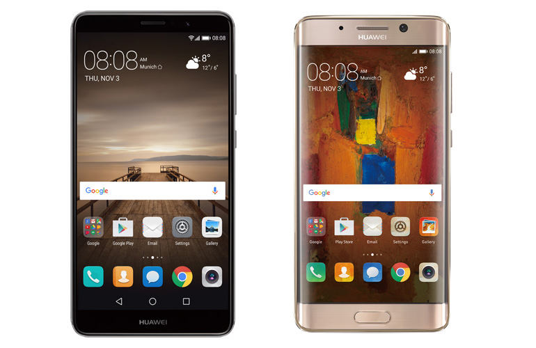 Det er stor forskjell mellom Huawei Mate 9 (til venstre) og Mate 9 Pro. (Størrelsesforholdet er ikke korrekt på bildet).
