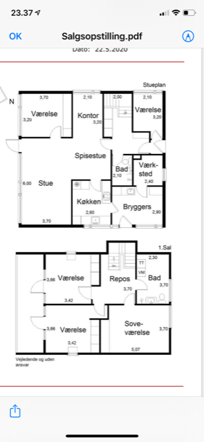 Skitse/tegning over stueetage i Friis og Motke hus