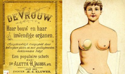 Uitvouwbaar boekje, ontwikkeld door Aletta Jacobs om haar vrouwelijke patiënten te informeren over het vrouwelijk lichaam (1899) Collectie IAV-Atria Archief van Aletta Jacobs erkend als UNESCO-erfgoed