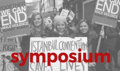 Jonge meiden met spandoeken istanbul convention saves lives en together we can end male violence 8 december: het symposium Gender based violence and human rights