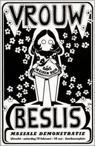 Affiche van Dolle Mina, gemaakt voor een protestdemonstratie op 19 februari 1972 te Utrecht. Ontwerp: Nel van Beek-van Koten, 104000710, Collectie IAV-Atria.