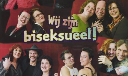 poster voor ledenwerving met tekst wij zijn biseksueel! Jij ook? De bi-beweging in Nederland