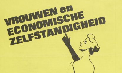 gedeelte van affiche met aankondiging van bijeenkomst in tegelen in het kader van de internationale vrouwendag in de jaren 80 Wat is het verband tussen economische zelfstandigheid en huiselijk geweld?
