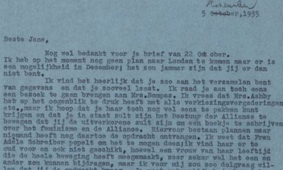 brief van rosa manus aan Jane de Iongh Parel uit het archief van Rosa Manus