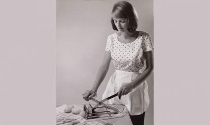 advertising photo for a fries cutter Serving Morality on a Platter
