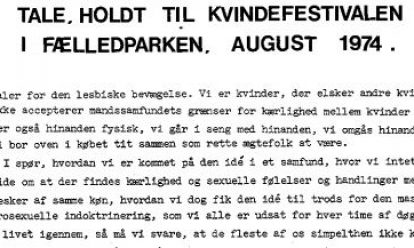 Tale holdt ved Kvindefestivalen i Fælledparken. August 1974 Tale holdt ved Kvindefestivalen i Fælledparken. August 1974
