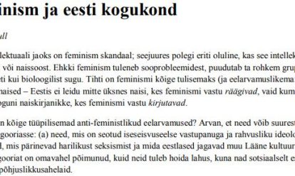 Feminism ja Eesti kogukond Feminism ja Eesti kogukond