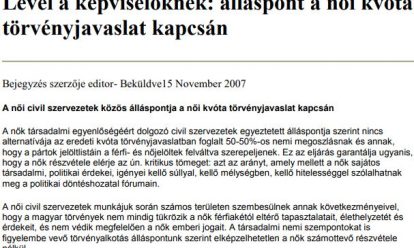 álláspont a női kvóta törvényjavaslat kapcsán álláspont a női kvóta törvényjavaslat kapcsán