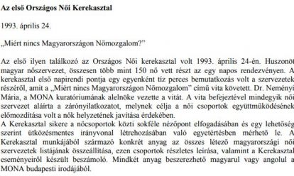 Az első Országos Női Kerekasztal Az első Országos Női Kerekasztal