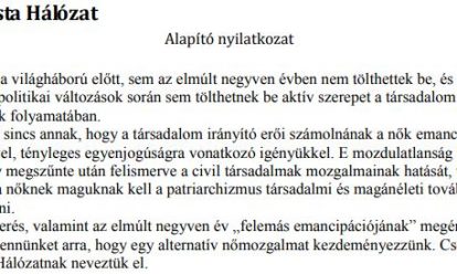 Feminista Hálózat : Alapító nyilatkozat Feminista Hálózat