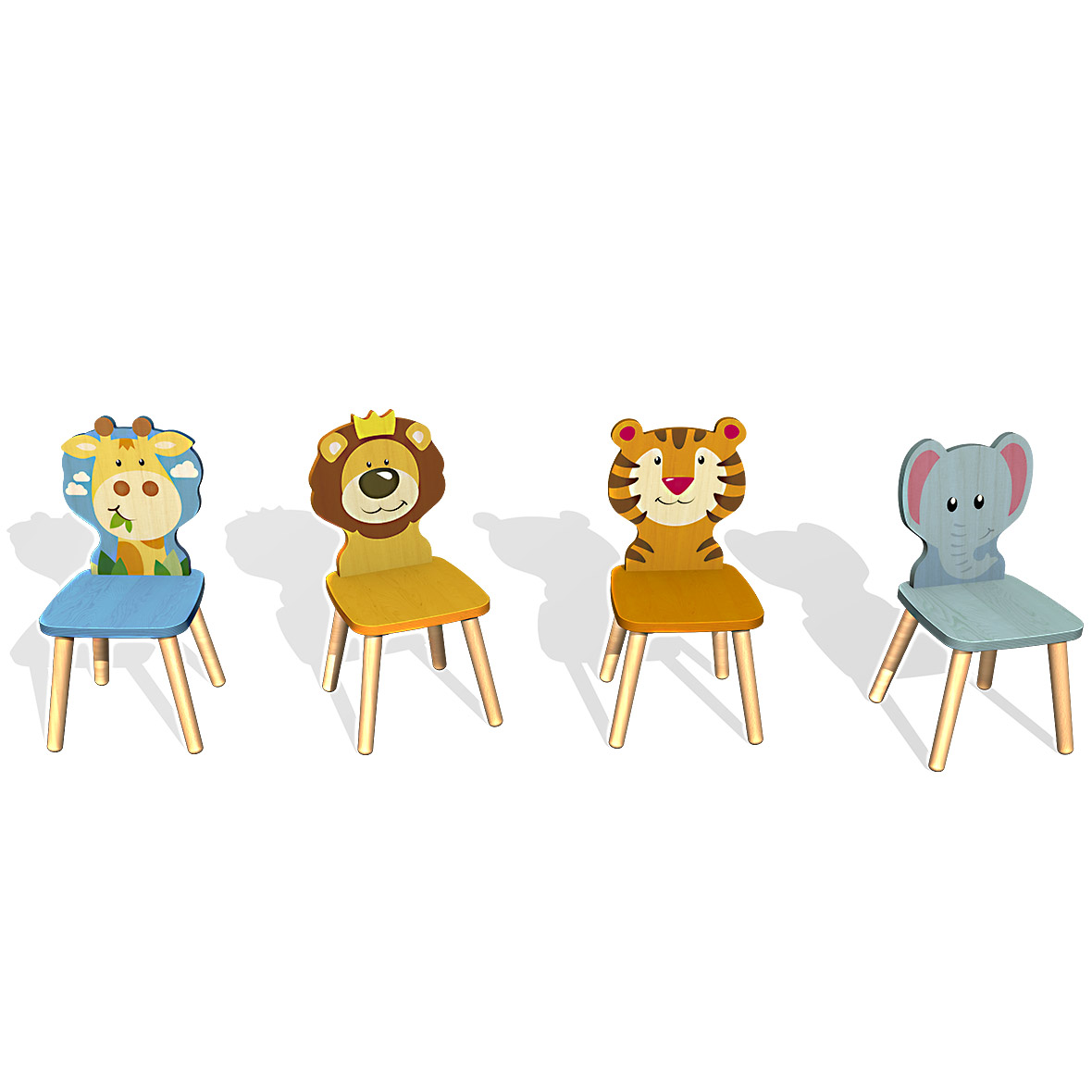 Kinderstuhl aus Holz in Blau mit lustigem Giraffenkopf | Bestswiss.ch