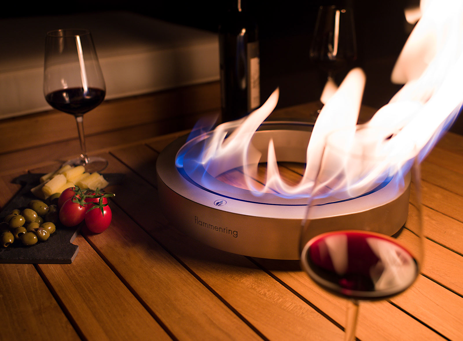 Flammenring mit Bioethanol Abendstimmung Flammenring mit Bioethanol Abendstimmung