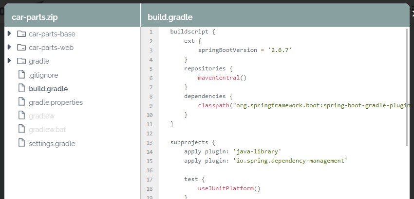 Generated project with multiple options Generated project with multiple options