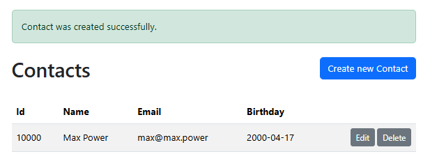 Contact form backed by htmx
