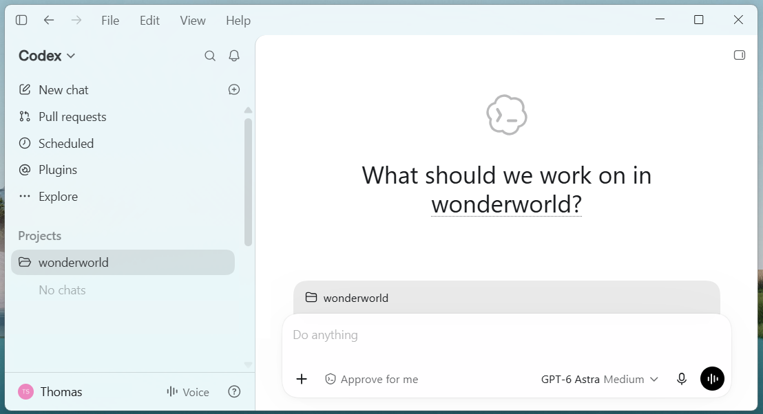 Starting our new Codex project: wonderworld Starting our new Codex project: wonderworld