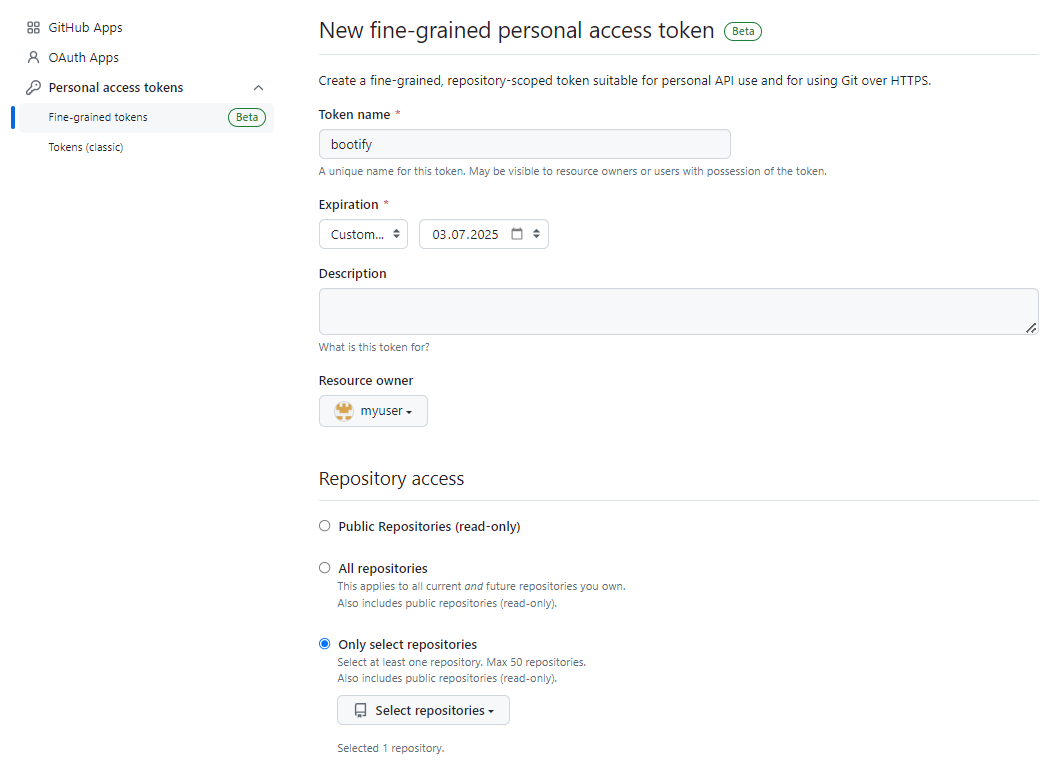 Creating a fine-grained personal access token in GitHub Creating a fine-grained personal access token in GitHub