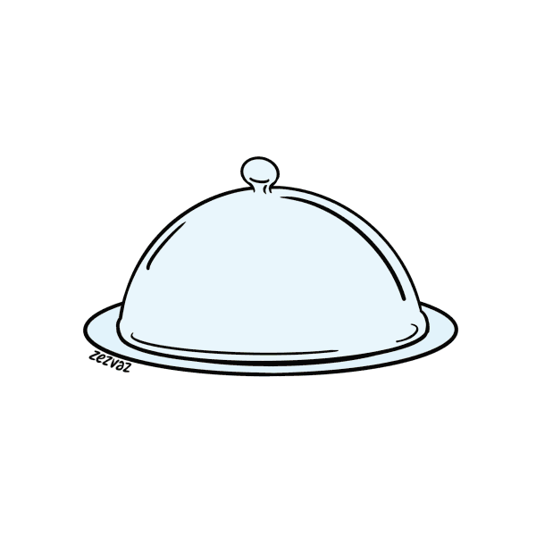 Animated cartoon by Zez Vaz. A silver platter opens up and reveals an Elon Musk type's head with an apple in his mouth as the dish. Caption reads "Serve the rich on a silver platter"