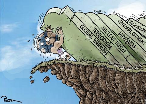 Cartoon about the world facing many problems