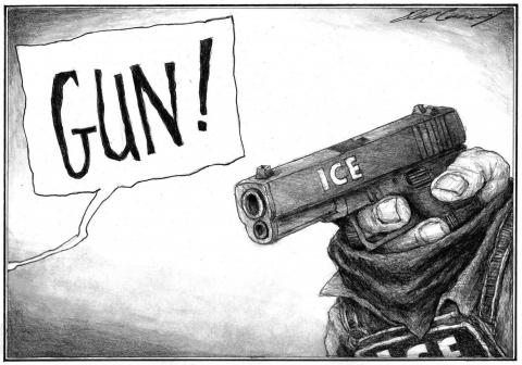 ICE agent as a gun.