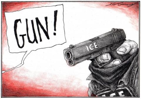 ICE agent as a gun.