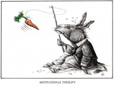 American Democrat Donkey with carrot and stick.