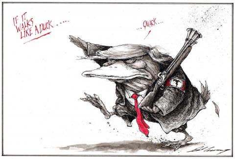 Donald Trump as a fascist duck.