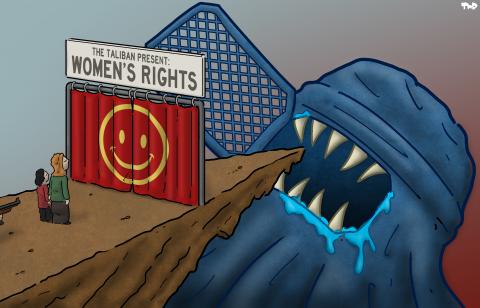 cartoon about women's rights under the Taliban