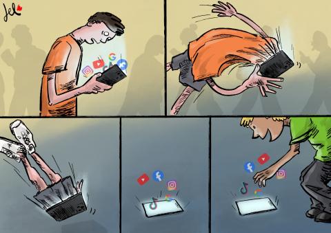 social media addiction cartoon del rosso