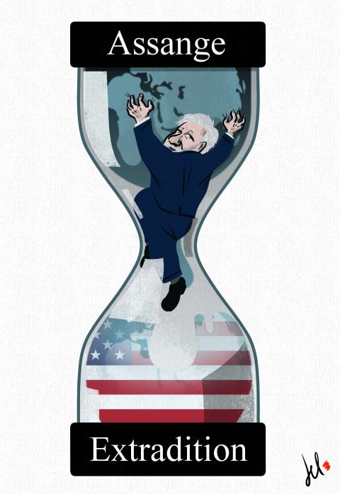 cartoon by emanuele del rosso about assange extradition