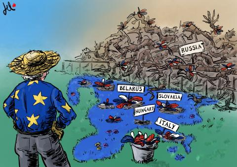 cartoon about bad weed coming to europe from russia