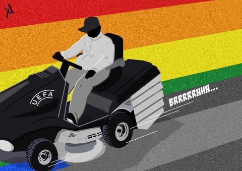 cartoon by emanuele del rosso about uefa and lgbtq
