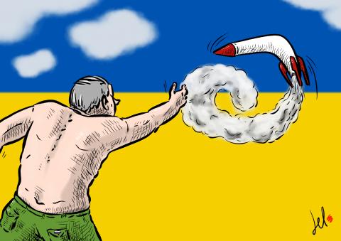 cartoon by emanuele del rosso about russia and ukraine and putin