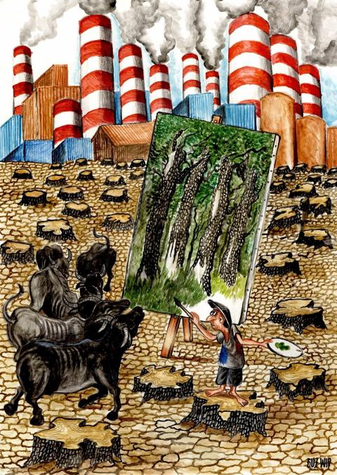a buffalo that has lost its pasture