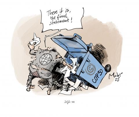 Final statement of the world climate conference in Brazil taken from a garbage can.