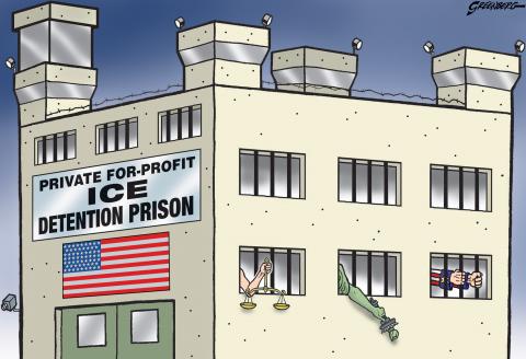 America's cruel ICE Detention Prisons have ensnared Justice, Liberty and Uncle Sam