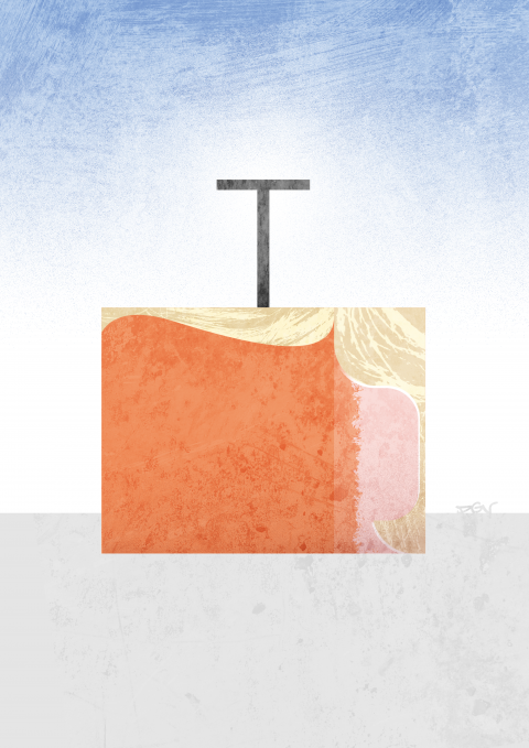 Caricature of Donald Trump as a TNT detonator, without facial features.