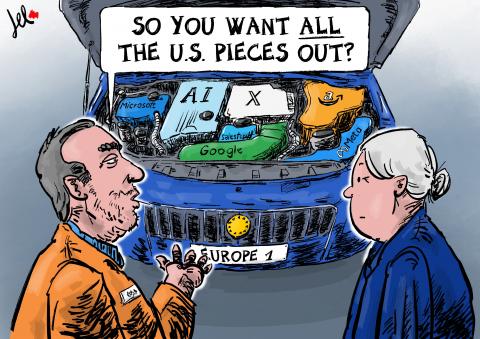 EU and american technologies cartoon