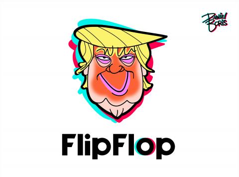 An alternate Tik Tok Logo: A grinning Donald Trump's face and "Flip Flop" text shown below.