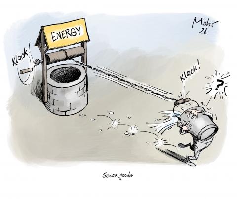 Drawing water (energy) from the well, not getting very far.