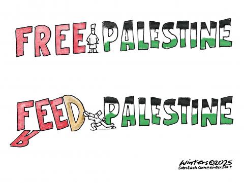 Free Palestine text is modified by a chef to say Feed Palestine