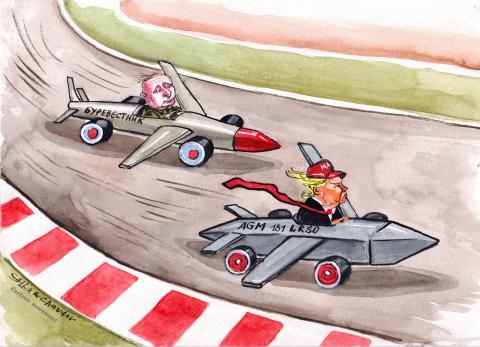 Trump and Putin compete with nuclear missiles in Formula 1